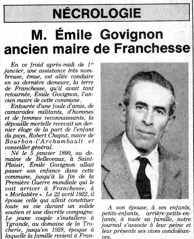 necrologie emile govignon 5 janvier 83 1