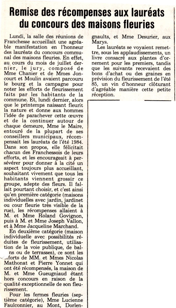 concours maisons fleuries 12 avril 1985