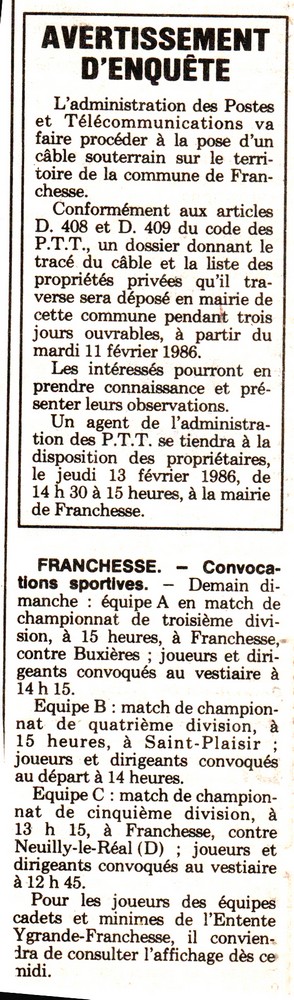 avis denquête et convocations sprotives1 fevrier 1986