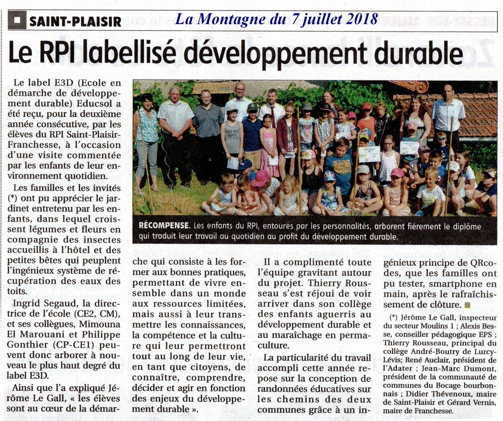 Le RPI labellisé développement durable