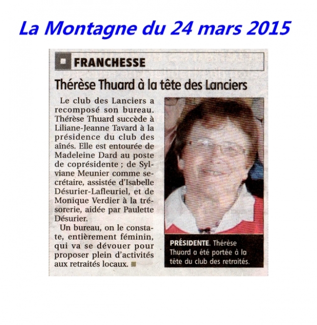 Thérèse Thuard à la tête des Lanciers - La Montagne du 24 mars 2015