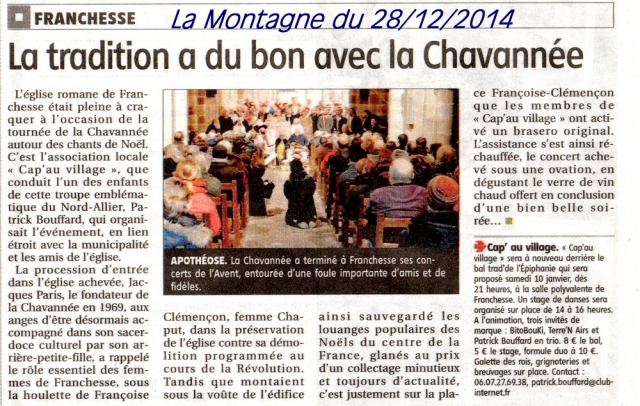 La tradition a du bon avec la Chavannée - La Montagne du 28 décembre 2014