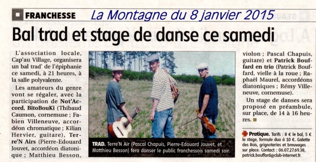 Bal trad et stage de danse - La Montagne du 8 janvier 2015