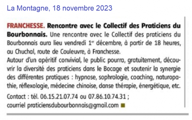 Rencontre avec le Collectif des Practiciens du Bourbonnais - La Montagne du 18 novembre 2023