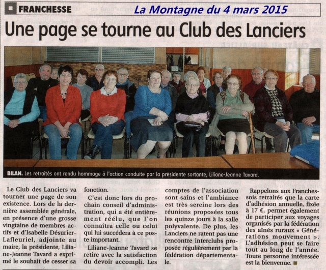 Assemblée générale du club des Lanciers - La Montagne du 4 mars 2015